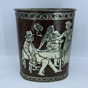 Vintage USA 60s Weibro Metal Wastebasket Colonial Tavern Trash Can MCM Metalware